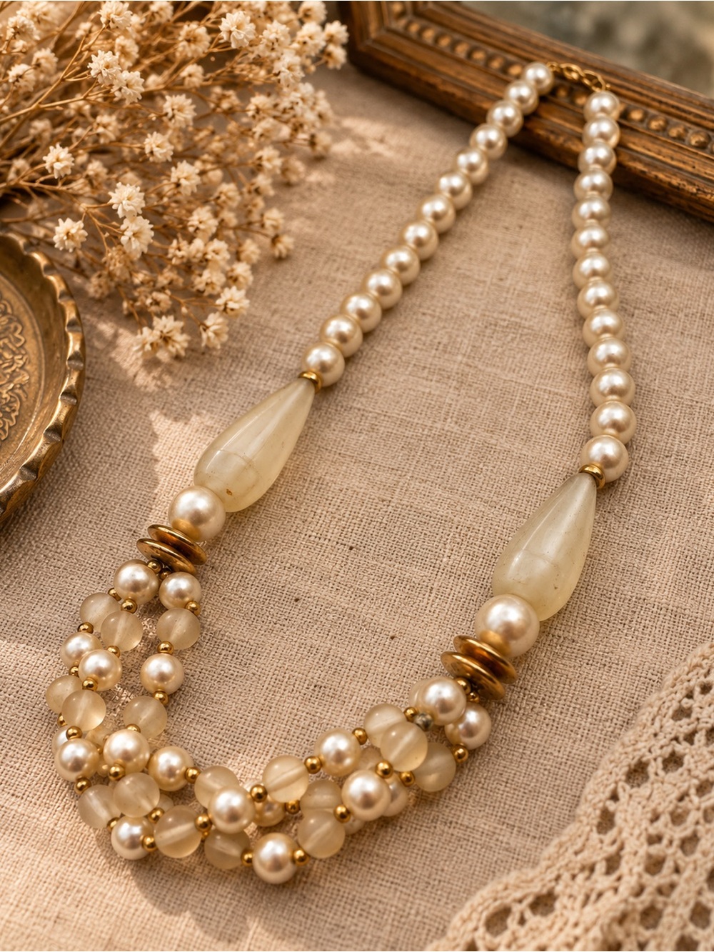 Vintage Faux Pearl Multi-Strand Beaded Necklace 18” (BN2 po)